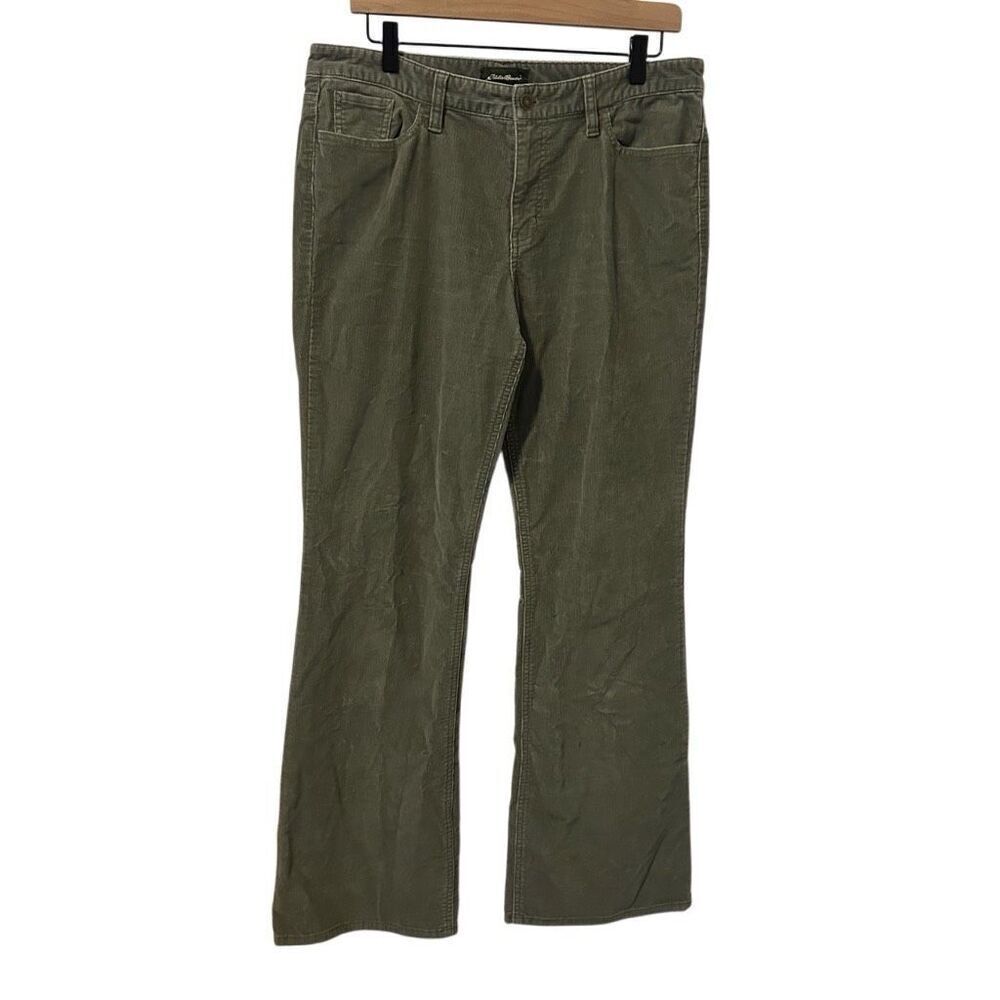EDDIE BAUER Corduroy Pants Sz 12 Green straight Leg Preppy Academia boho hipster